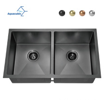 Aquacubic PVD Nano UPC Stainless Steel Double Bowl Handmade Undermount Kitchen Sink